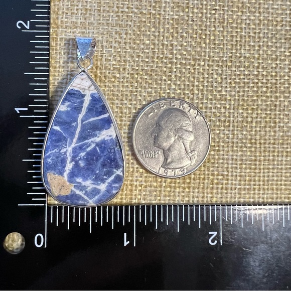 New Sodalite Stone Silver Overlay Pendant Necklace with Cord - Picture 4 of 5